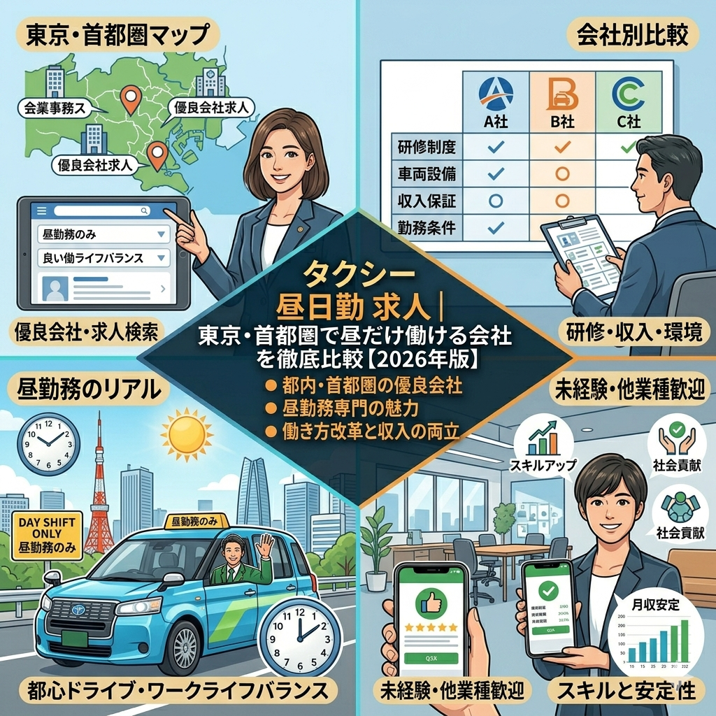 タクシー 昼日勤 求人｜東京・首都圏で昼だけ働ける会社を徹底比較【2026年版】